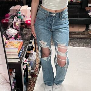 aeropostale 90s baggy medium wash straight leg distressed jeans